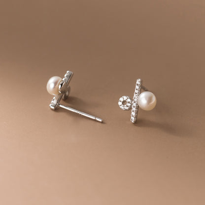 silver 925 cz percentage symbol pearl stud earrings (5 pairs)