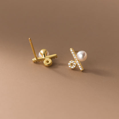 Pendientes de perlas con símbolo de porcentaje de plata 925 cz (10 pares)