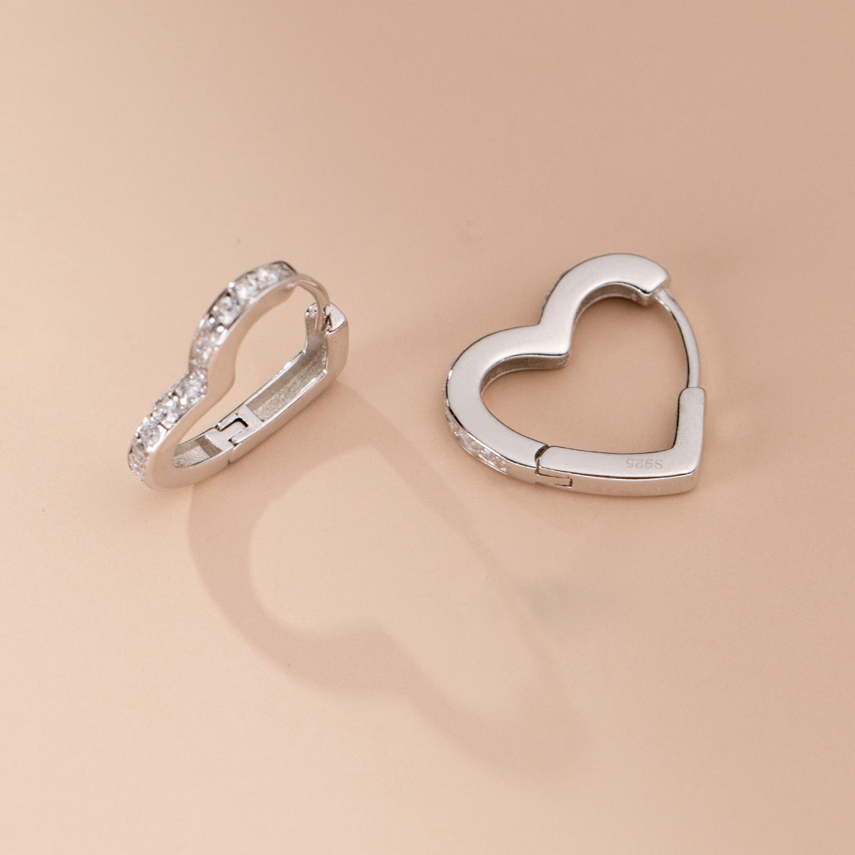 925 sterling silver heart hoop earrings with zircons (5 pairs)