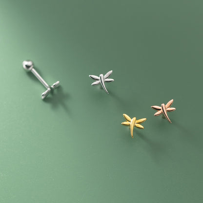 925 sterling silver simple mini dragonfly stud earrings with screw back (5 pairs)