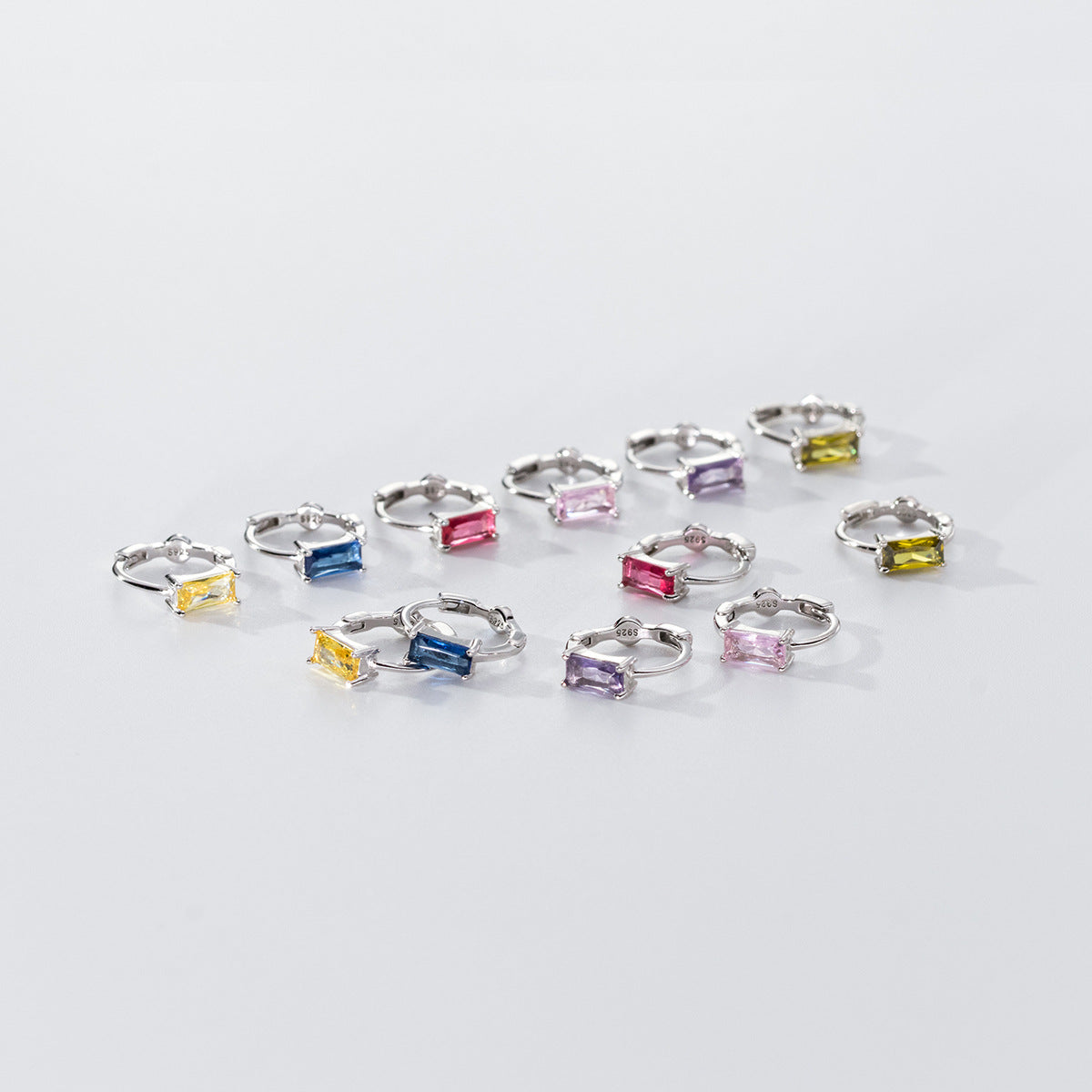 925 sterling silver square colorful zircon hoops huggie pierced earrings (5 pairs)