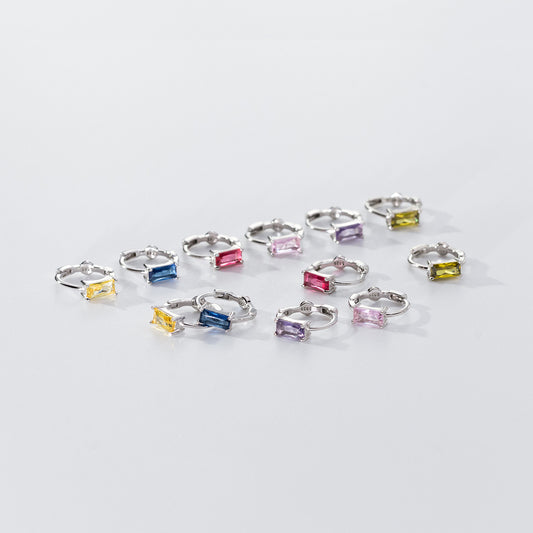 925 sterling silver square colorful zircon hoops huggie pierced earrings (5 pairs)