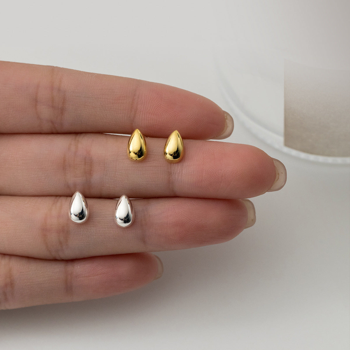 925 sterling silver glossy water drop shape stud earrings (5 pairs)