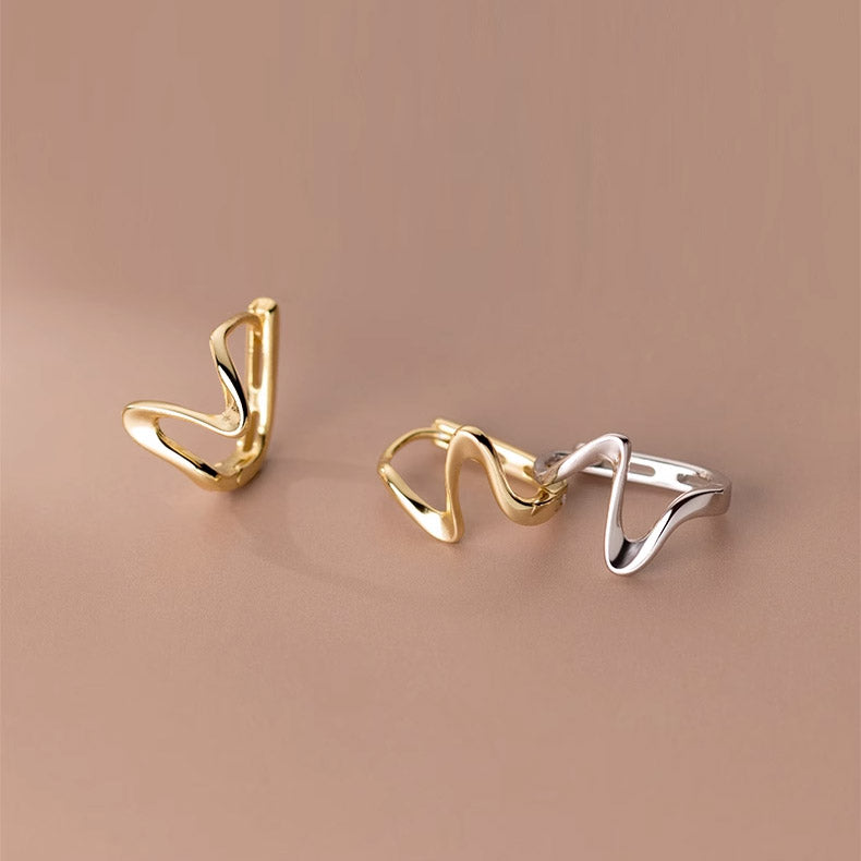 S925 minimalist sculpt cubic wave cuff earrings (5 pairs)