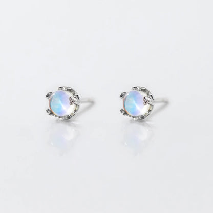 925 sterling silver round drop oval crown shape moonstone stud earrings (5 pairs)