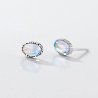 925 sterling silver round drop oval crown shape moonstone stud earrings (5 pairs)