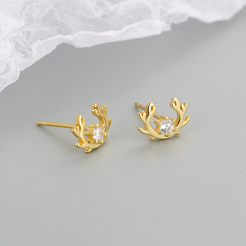 925 sterling silver gold zircon elk antler stud earrings (5 pairs)