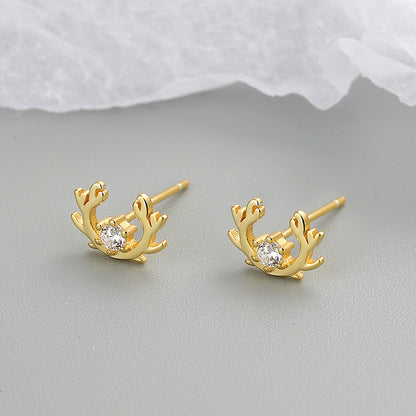 925 sterling silver gold zircon elk antler stud earrings (5 pairs)