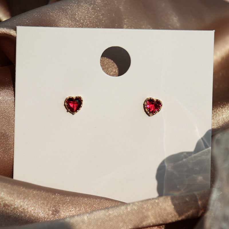 925 sterling silver gold red heart stud earrings (5 pairs)