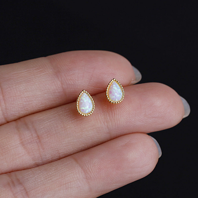 925 silver minimalist gold teardrop opal stud earrings (5 pairs)