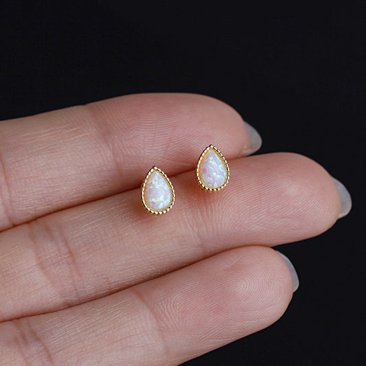 Aretes de ópalo en forma de lágrima de oro minimalista en plata 925 (10 pares)