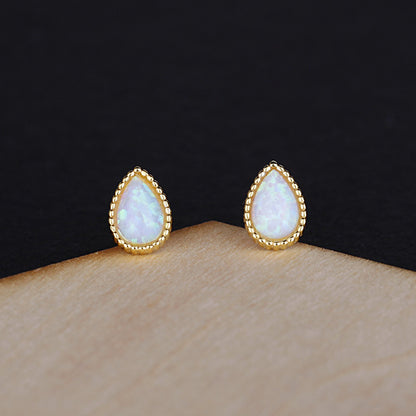 925 silver minimalist gold teardrop opal stud earrings (5 pairs)