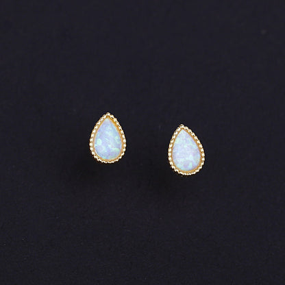 925 silver minimalist gold teardrop opal stud earrings (5 pairs)