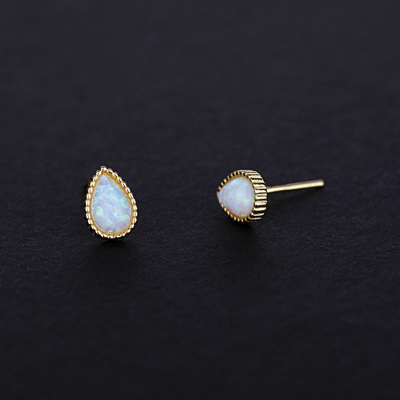 925 silver minimalist gold teardrop opal stud earrings (5 pairs)