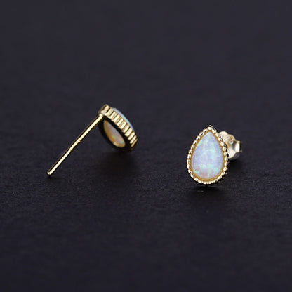 925 silver minimalist gold teardrop opal stud earrings (5 pairs)