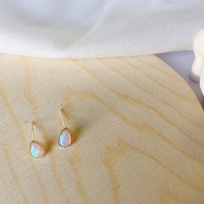 925 silver minimalist gold teardrop opal stud earrings (5 pairs)