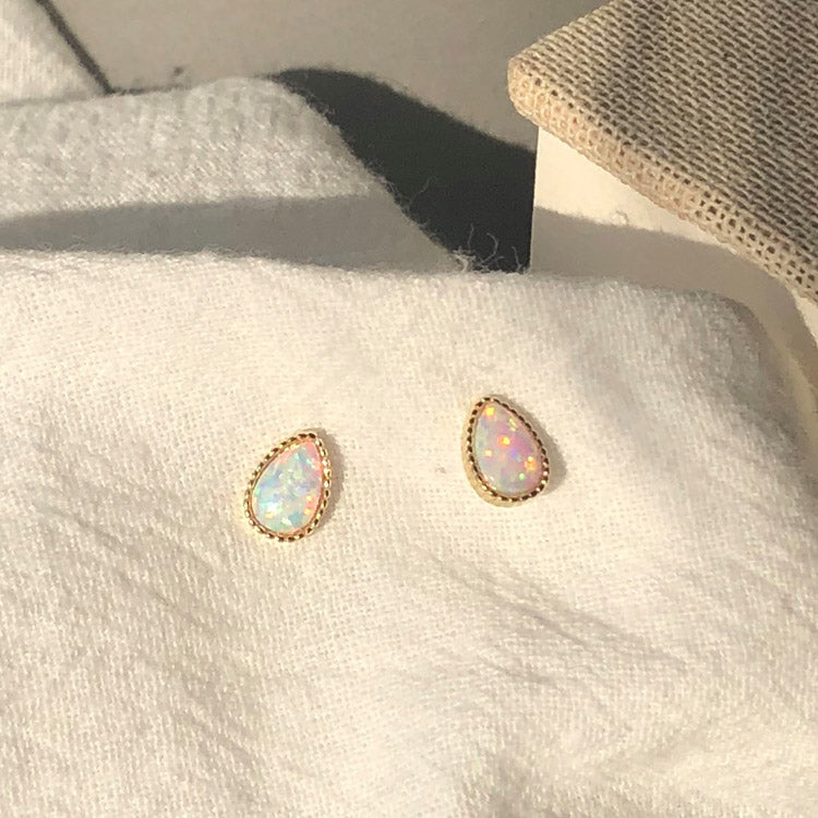 925 silver minimalist gold teardrop opal stud earrings (5 pairs)