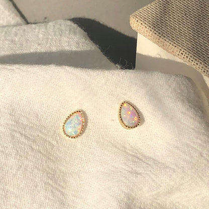 925 silver minimalist gold teardrop opal stud earrings (5 pairs)