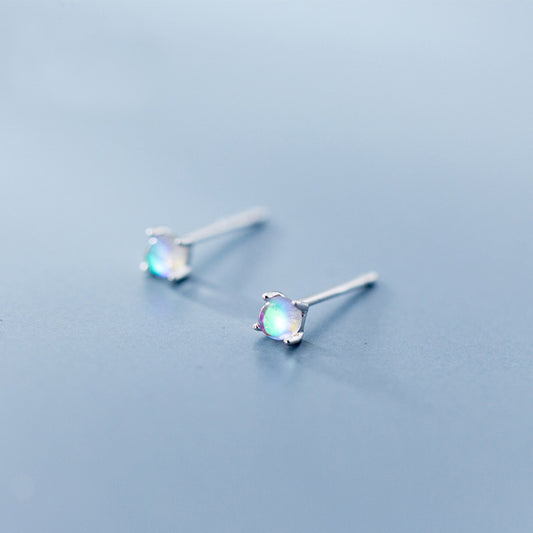 925 silver mini rainbow moonstone stud earrings (5 pairs)