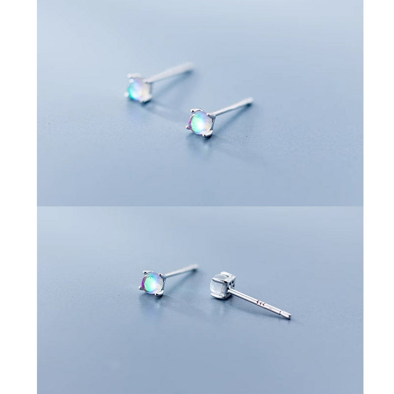 Boucles d'oreilles puces mini pierre de lune arc-en-ciel en argent 925 (10 paires)