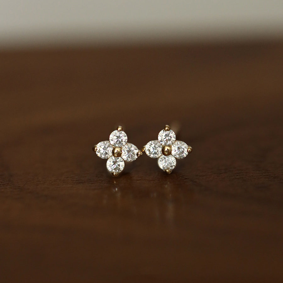 925 silver tiny lucky Four-leaf zircon flower stud earrings (5 pairs)