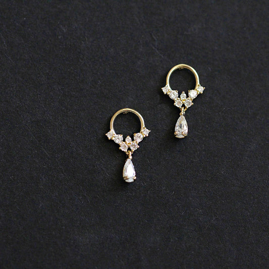 Boucles d'oreilles créoles goutte d'eau zircon argent 925 or (10 paires)