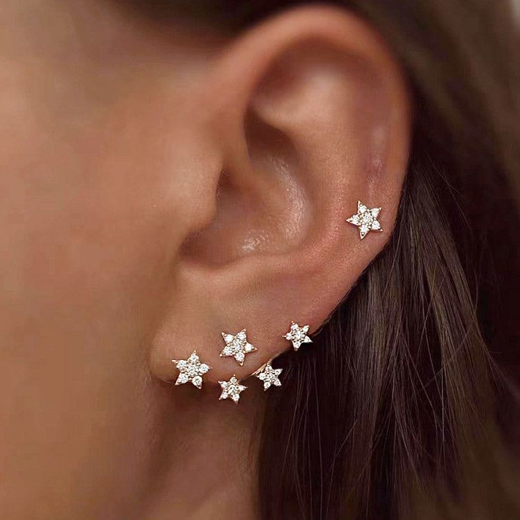 925 sterling silver claw shining mini star zircon stud earring (5 pairs)