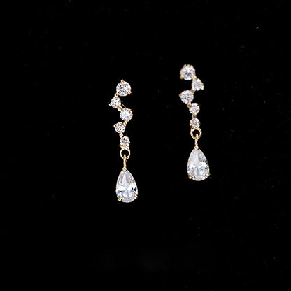 Boucles d'oreilles pendantes en argent 925 avec zircon micro-incrusté de petits cristaux étincelants (10 paires)