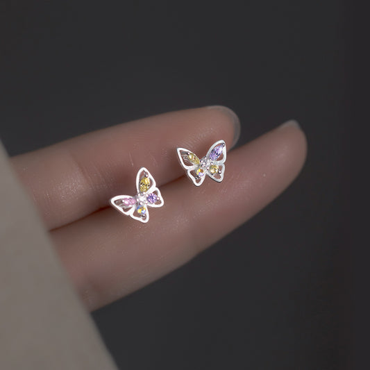 925 sterling silver cubic zirconia butterfly stud earrings (5 pairs)