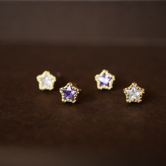 925 sterling silver small gold five-pointed star stud earrings (5 pairs)