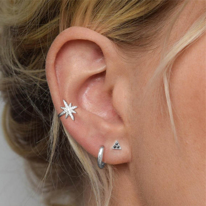 925 sterling silver starburst zircon ear cuff earrings (5 pcs)