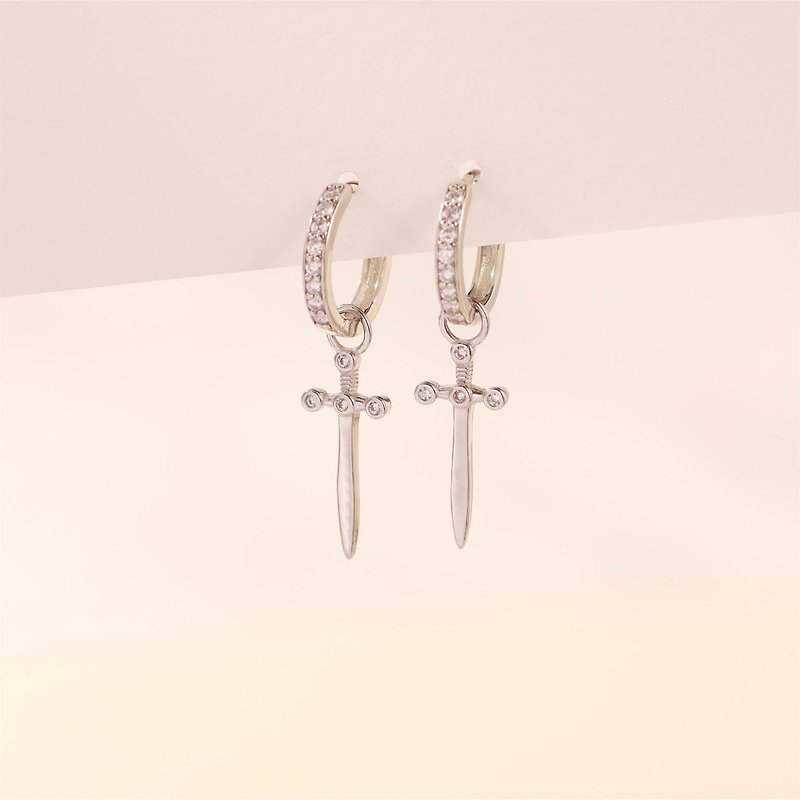 Boucles d'oreilles créoles en argent sterling 925 avec croix en diamant et zircone (10 paires)