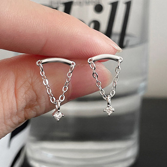 Boucles d'oreilles percées en argent sterling 925 avec chaîne à pampilles en hélice cachée (10 pièces)