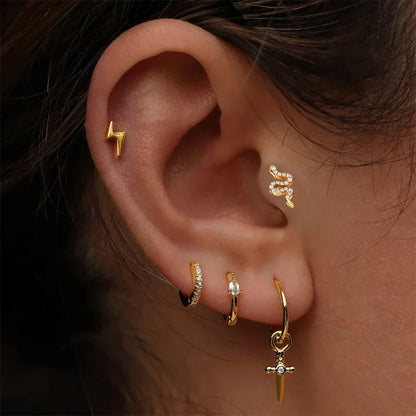 925 sterling silver mini cartilage snake zircon stud earrings (5 pcs)