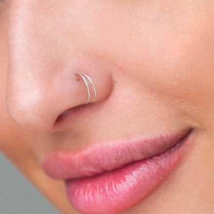 925 sterling silver fake piercing tiny double nose ring (5 pcs)