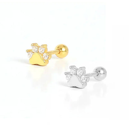 925 sterling silver mini paw print footprint CZ stud earrings (5 pcs)