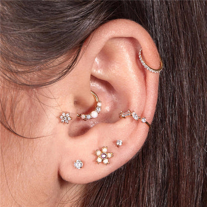 Boucles d'oreilles cartilage daith en argent et or minuscules en opale (10 pièces)