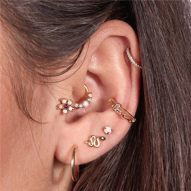 Boucles d'oreilles cartilage daith en argent et or minuscules en opale (10 pièces)