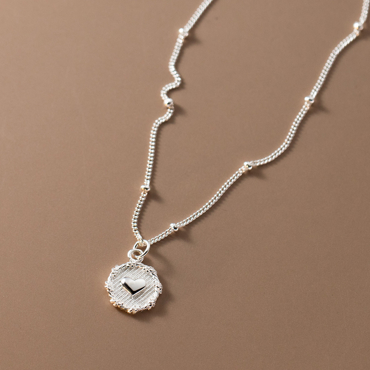 Collier en chaîne de perles avec pendentif coeur en argent sterling 925, ensemble de 10