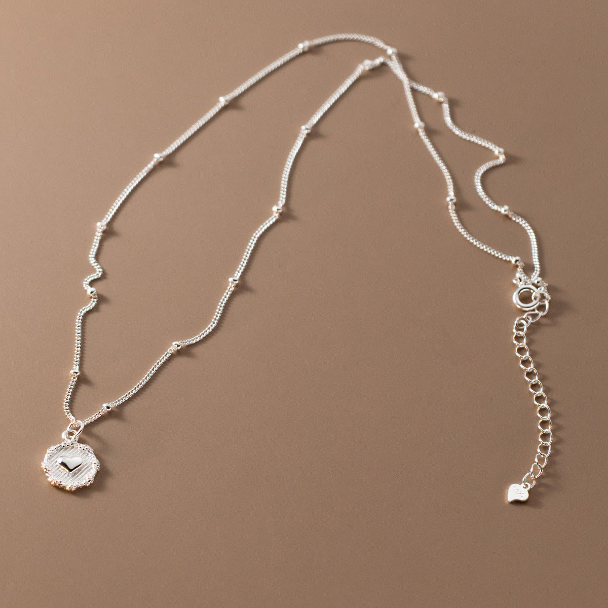 Collier en chaîne de perles avec pendentif coeur en argent sterling 925, ensemble de 10