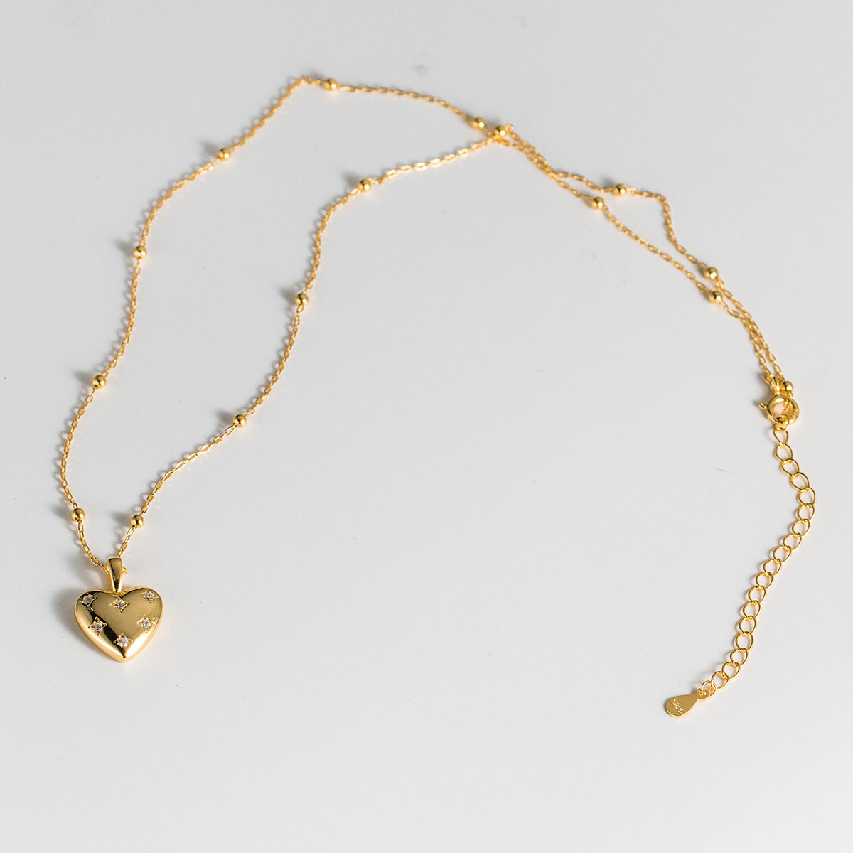 Colgante de corazón de plata s925 con collar de cadena de cuentas de circonita cúbica, juego de 10