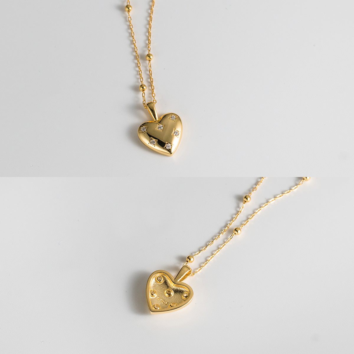 Colgante de corazón de plata s925 con collar de cadena de cuentas de circonita cúbica, juego de 10