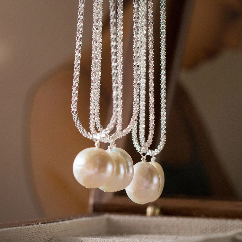 925 silver vintage baroque pearl bling chain necklace set of 5