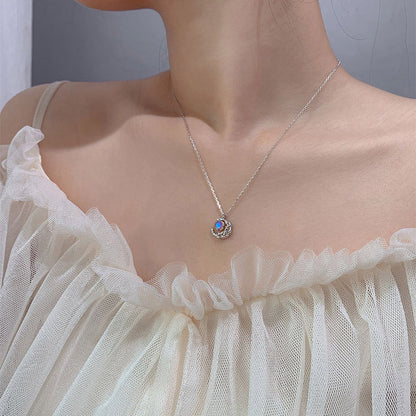 925 silver moon cubic zirconia stars shiny moonstone clavicle necklaces set of 5