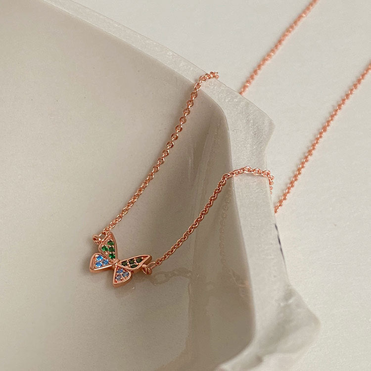 sterling silver rose gold color zirconia butterfly necklace set of 5