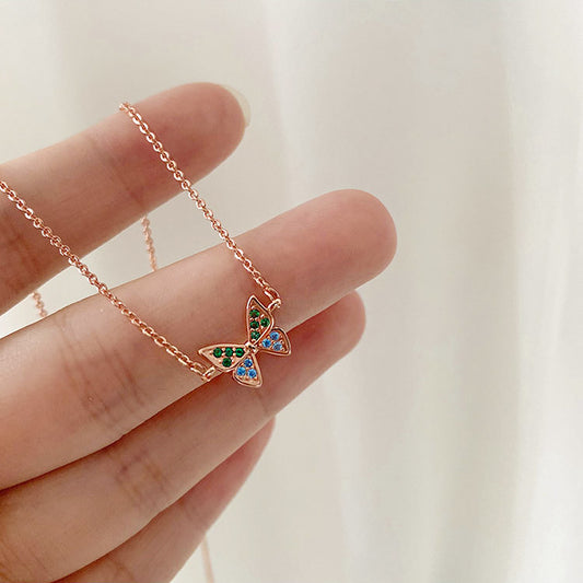 Juego de 10 collares de mariposa con circonitas en color oro rosa y plata de ley