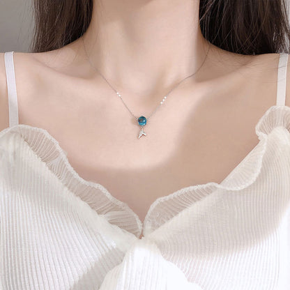 S925 fish tail blue moonstone pendant clavicle chain necklace set of 5