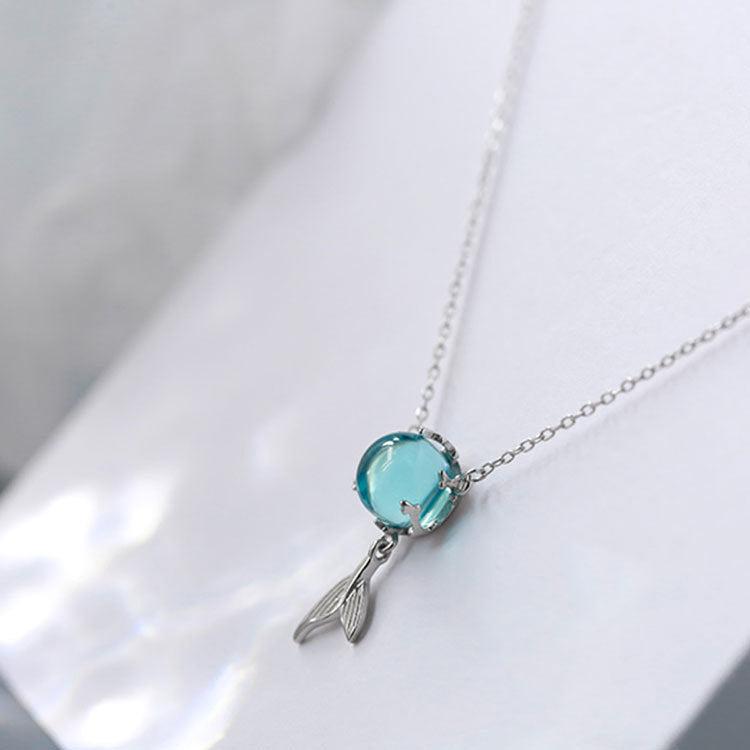 S925 fish tail blue moonstone pendant clavicle chain necklace set of 5