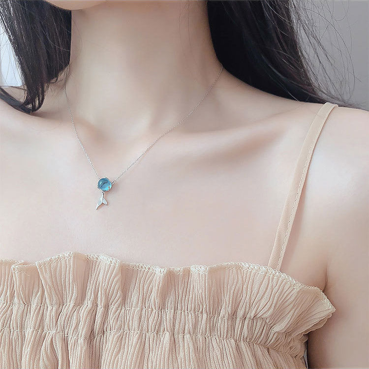 S925 fish tail blue moonstone pendant clavicle chain necklace set of 5