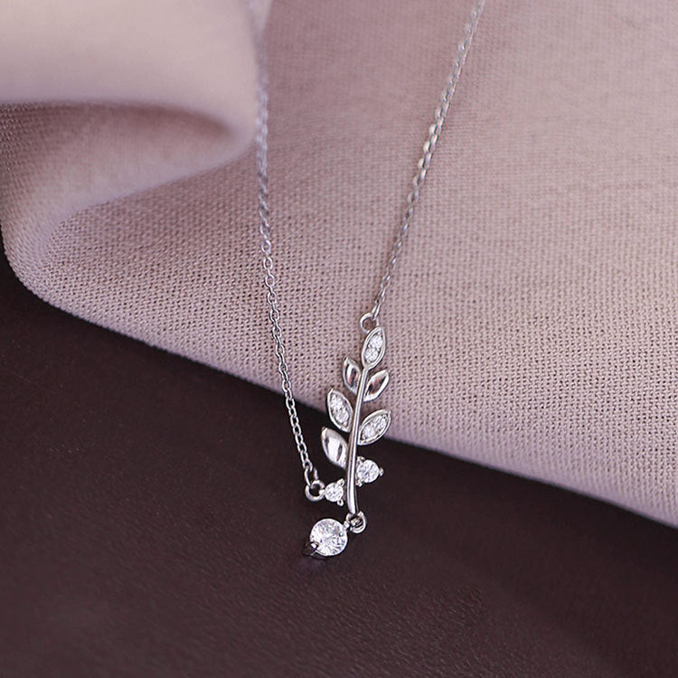 925 sterling silver delicate small CZ leaf necklace Set of 5